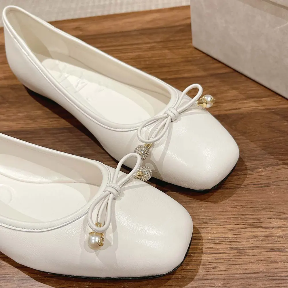 Jimmy Choo Women Elme Flat Latte Nappa Leather Flats with Pearl Embellishment - image 7