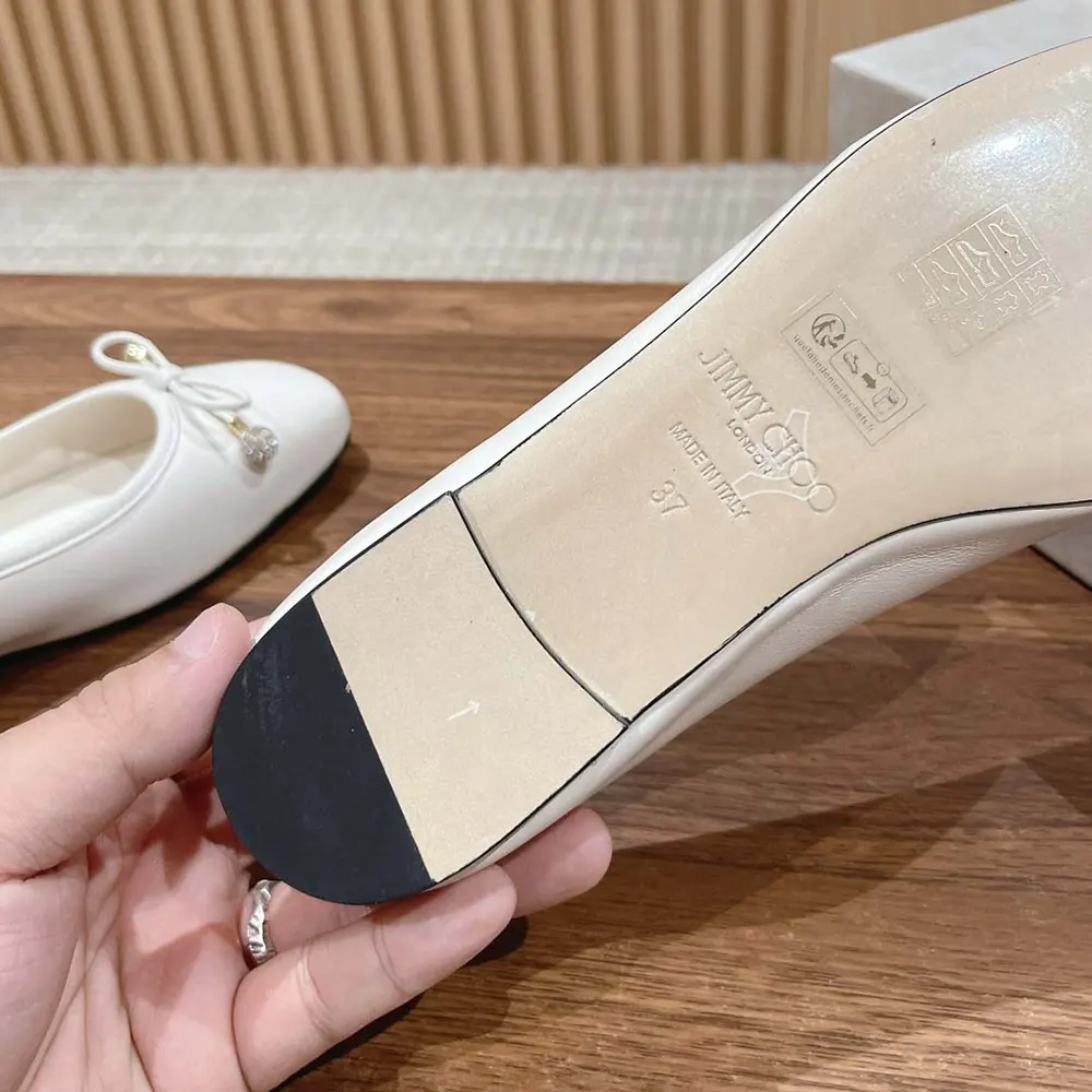 Jimmy Choo Women Elme Flat Latte Nappa Leather Flats with Pearl Embellishment - image 10
