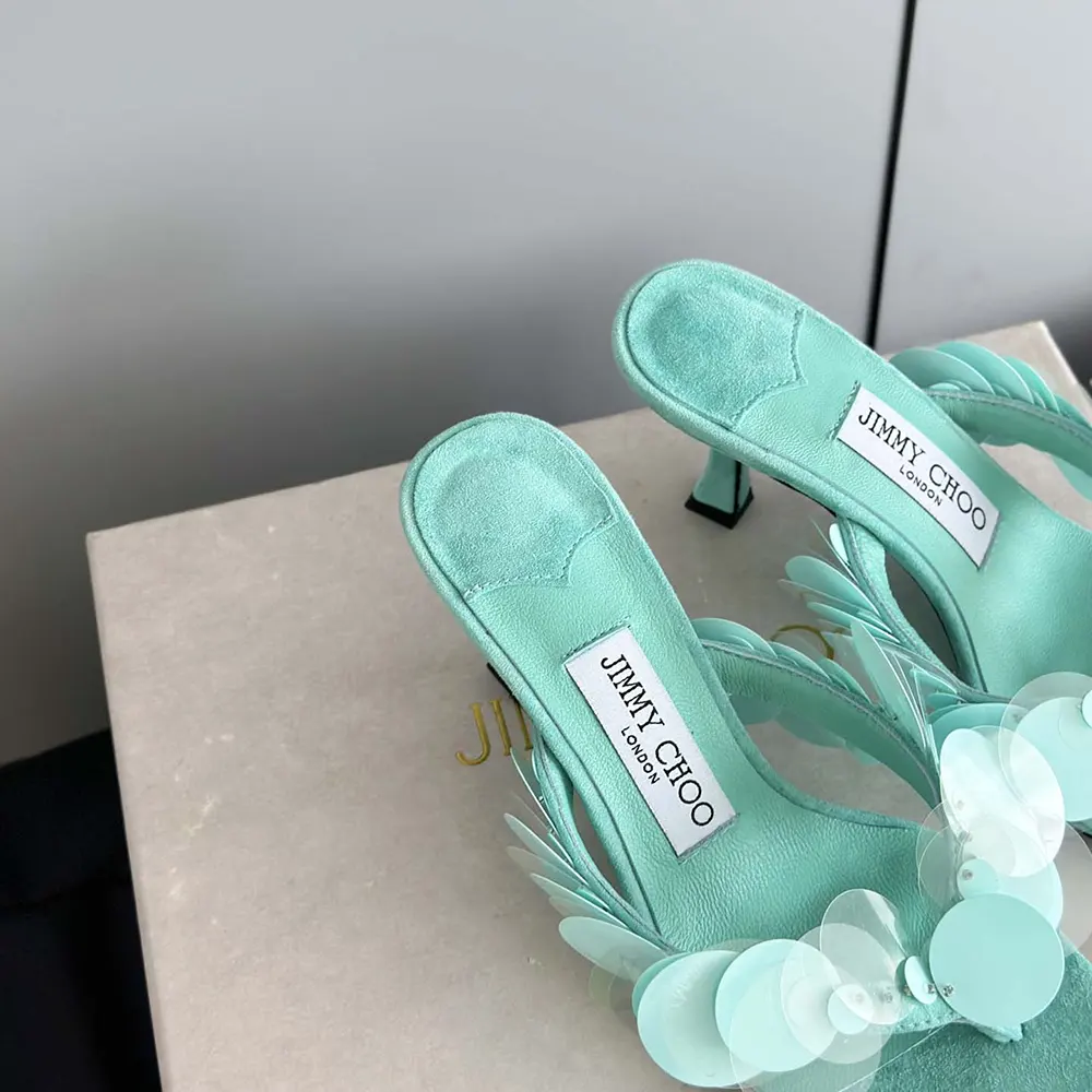 Jimmy Choo Women Freja 70 Aqua Green Suede Paillette Sandals - image 10