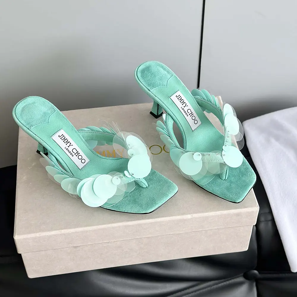 Jimmy Choo Women Freja 70 Aqua Green Suede Paillette Sandals - image 5