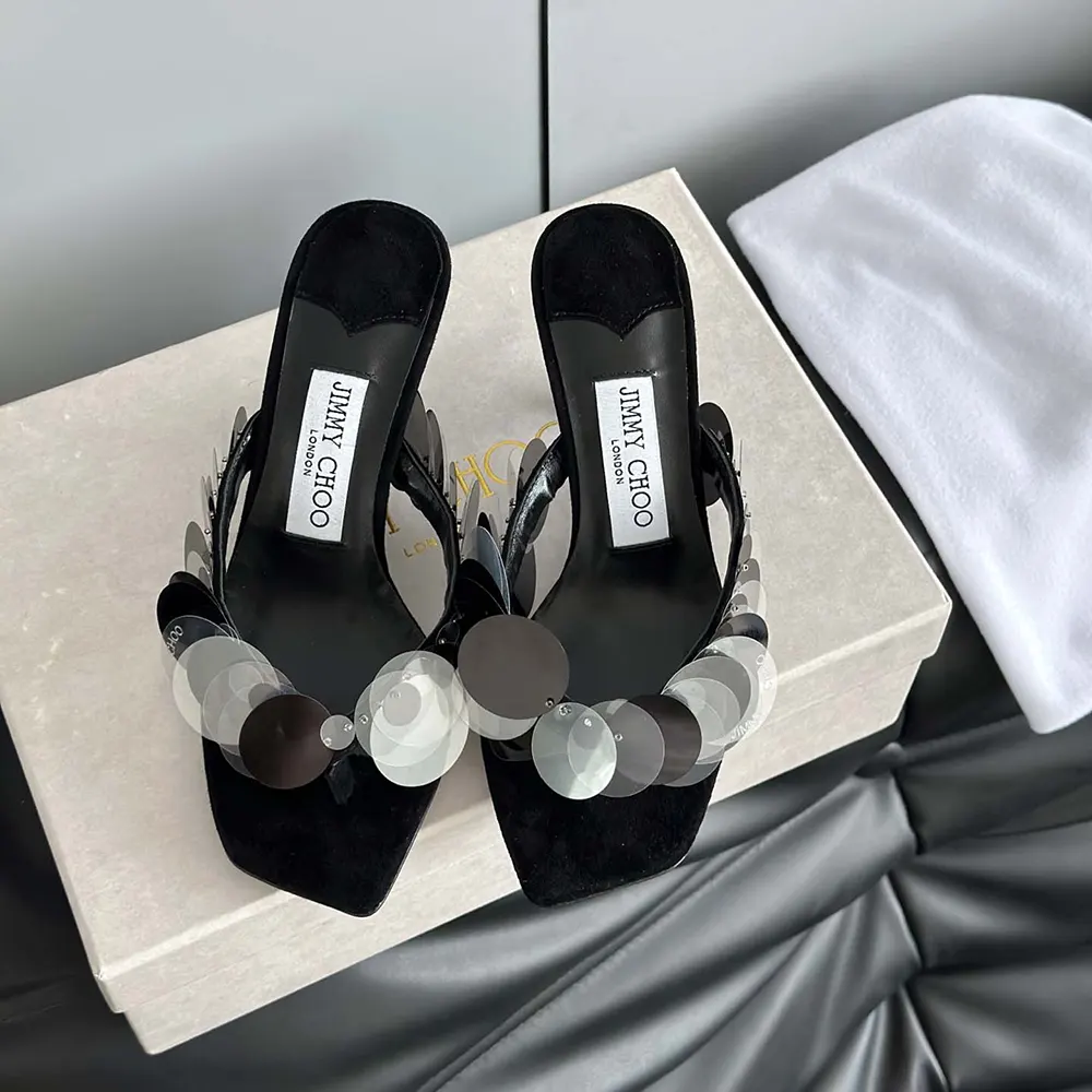 Jimmy Choo Women Freja 70 Black Suede Paillette Sandals - image 6