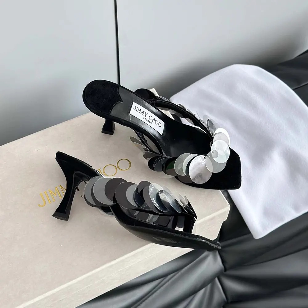 Jimmy Choo Women Freja 70 Black Suede Paillette Sandals - image 8