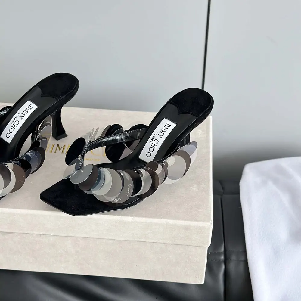 Jimmy Choo Women Freja 70 Black Suede Paillette Sandals - image 9