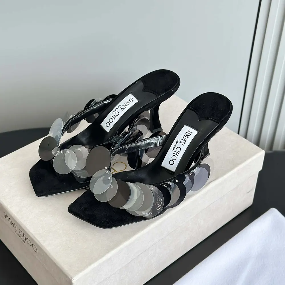 Jimmy Choo Women Freja 70 Black Suede Paillette Sandals - image 7
