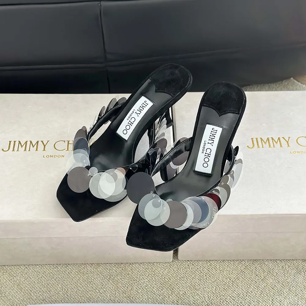Jimmy Choo Women Freja 70 Black Suede Paillette Sandals - image 5