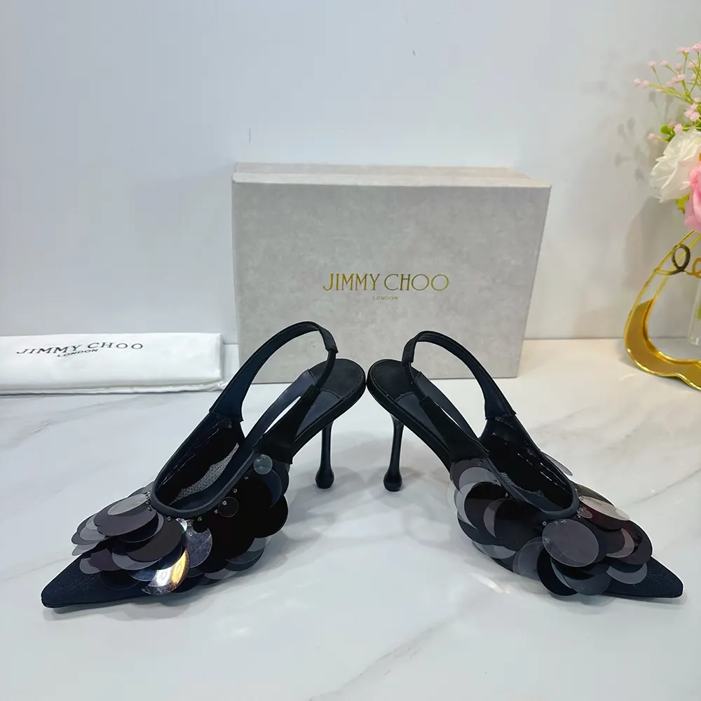 Jimmy Choo Women Isa 95 Black Mesh Paillette Pumps - image 4