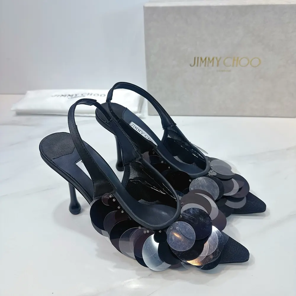 Jimmy Choo Women Isa 95 Black Mesh Paillette Pumps - image 5