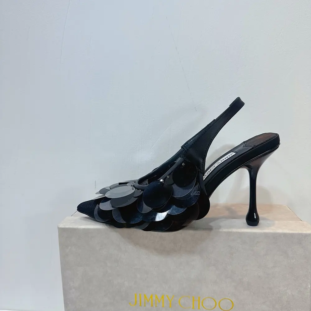 Jimmy Choo Women Isa 95 Black Mesh Paillette Pumps - image 7
