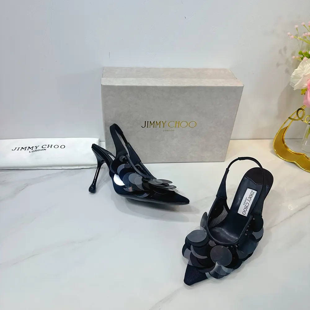 Jimmy Choo Women Isa 95 Black Mesh Paillette Pumps - image 6