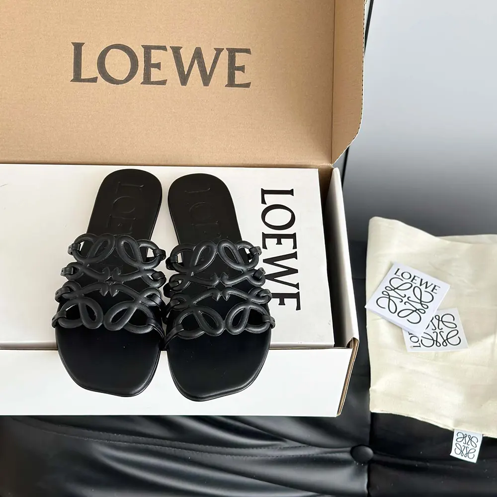 Loewe Women Petal Anagram Slide in Soft Calfskin-Black - image 5