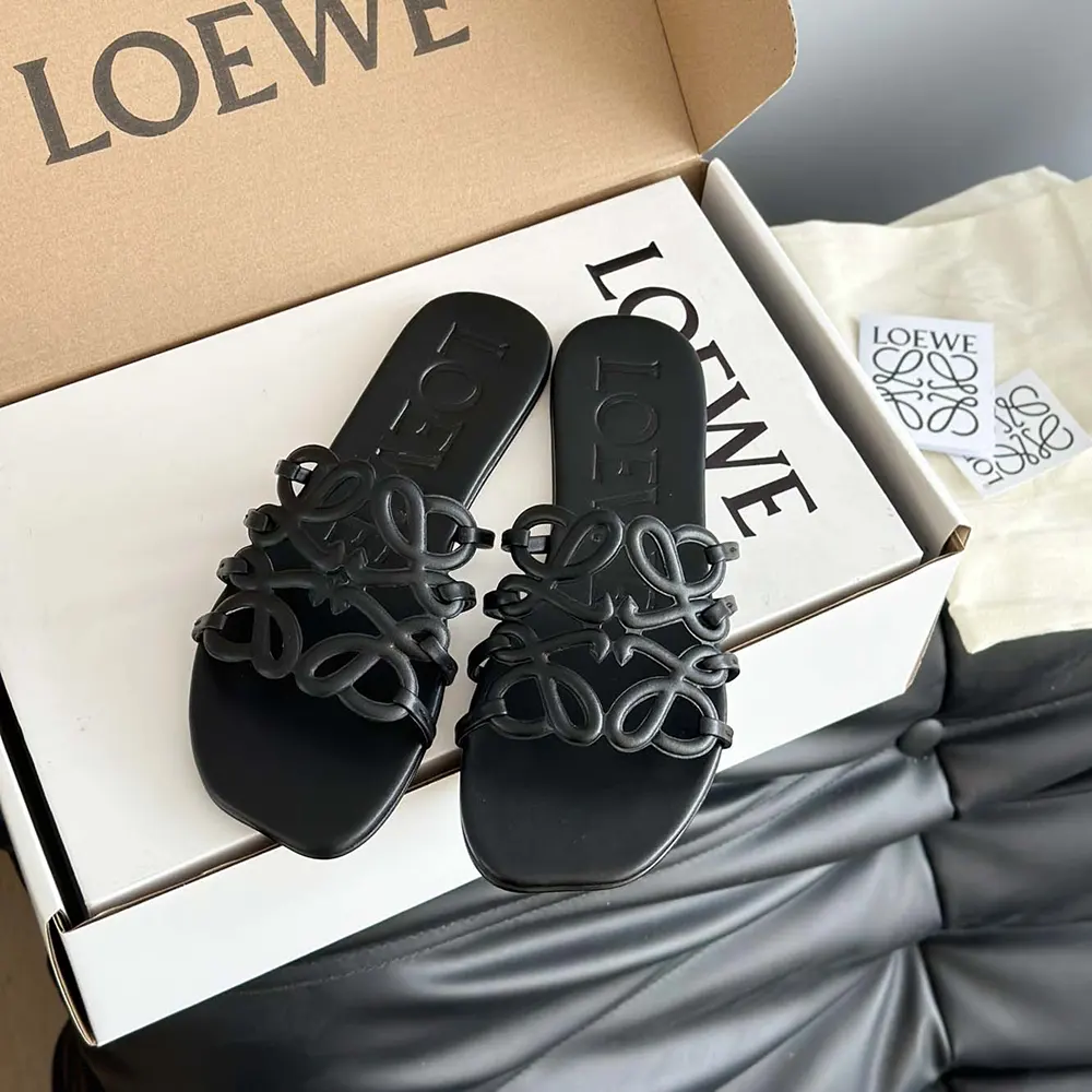 Close-up of embossed Anagram detail on Loewe Petal Anagram Slide