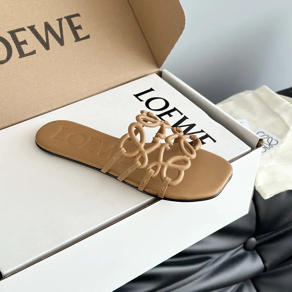 Loewe Women Petal Anagram Slide in Soft Calfskin-Brown - image 7