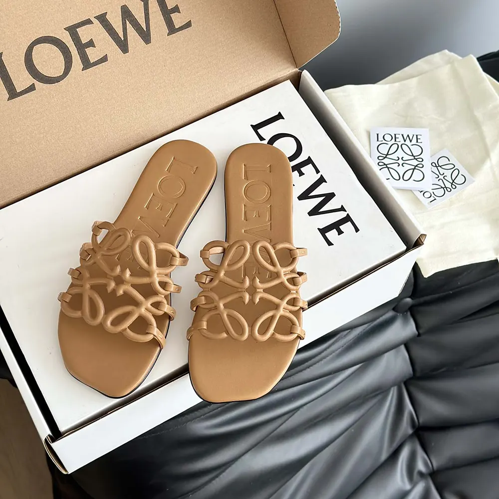 Top view of Loewe Women Petal Anagram Slide showing leather texture