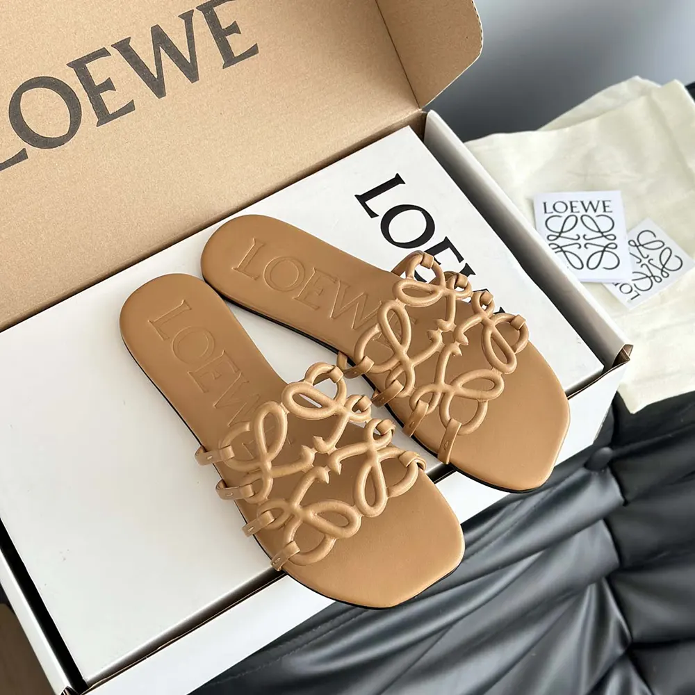 Loewe Women Petal Anagram Slide in Soft Calfskin-Brown - image 4