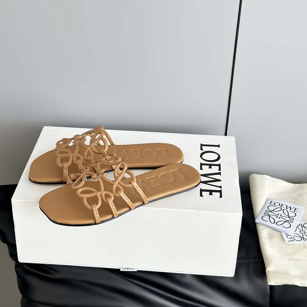 Loewe Women Petal Anagram Slide in Soft Calfskin-Brown - image 6