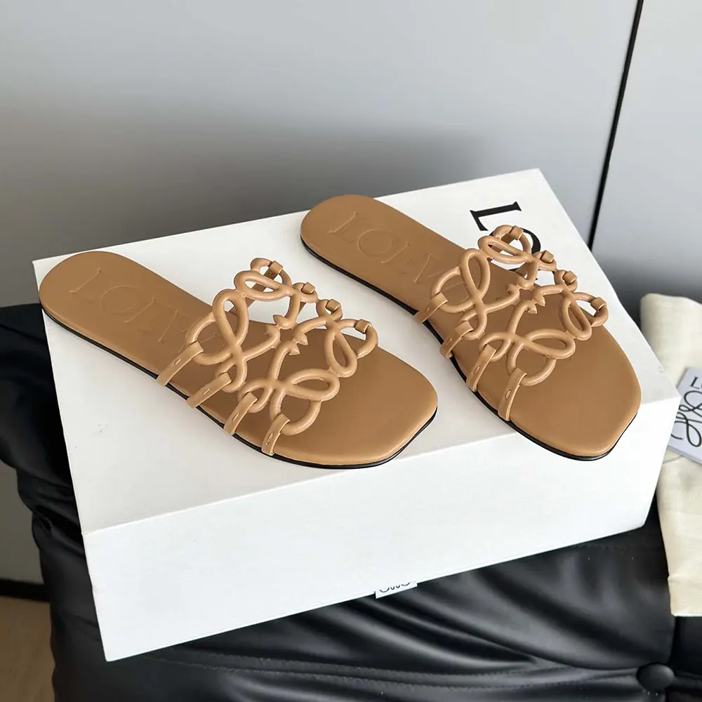 Loewe Women Petal Anagram Slide in Soft Calfskin-Brown - image 5