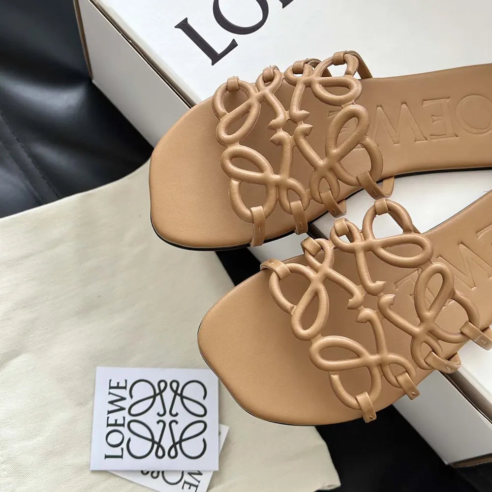 Loewe Women Petal Anagram Slide in Soft Calfskin-Brown - image 10