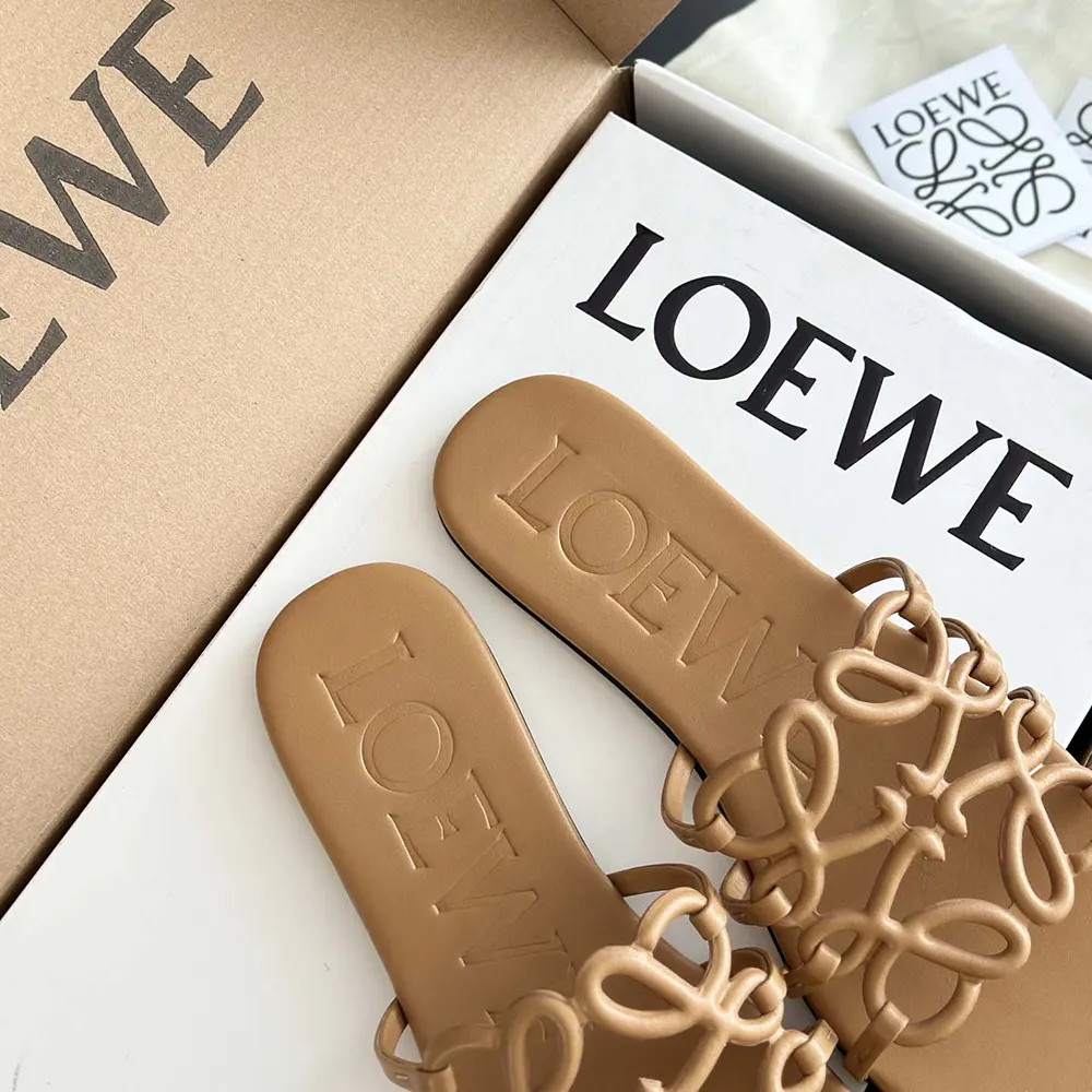 Loewe Women Petal Anagram Slide in Soft Calfskin-Brown - image 9