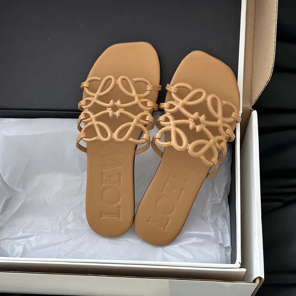 Loewe Women Petal Anagram Slide in Soft Calfskin-Brown - image 8