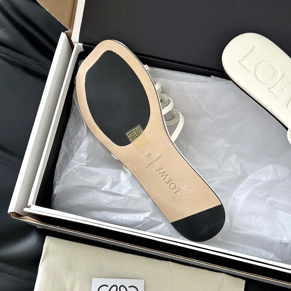 Loewe Women Petal Anagram Slide in Soft Calfskin-White - image 10