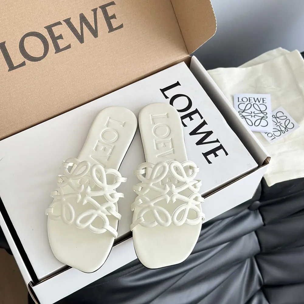 Loewe Women Petal Anagram Slide in Soft Calfskin-White - image 5