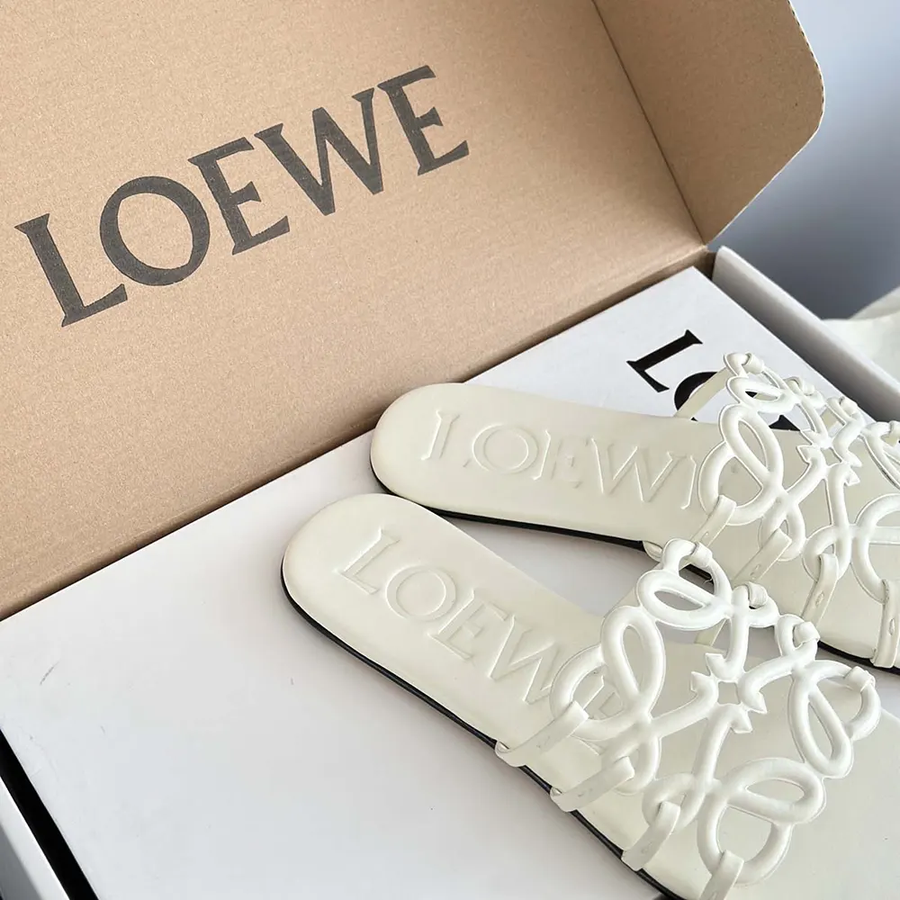 Loewe Women Petal Anagram Slide in Soft Calfskin-White - image 9