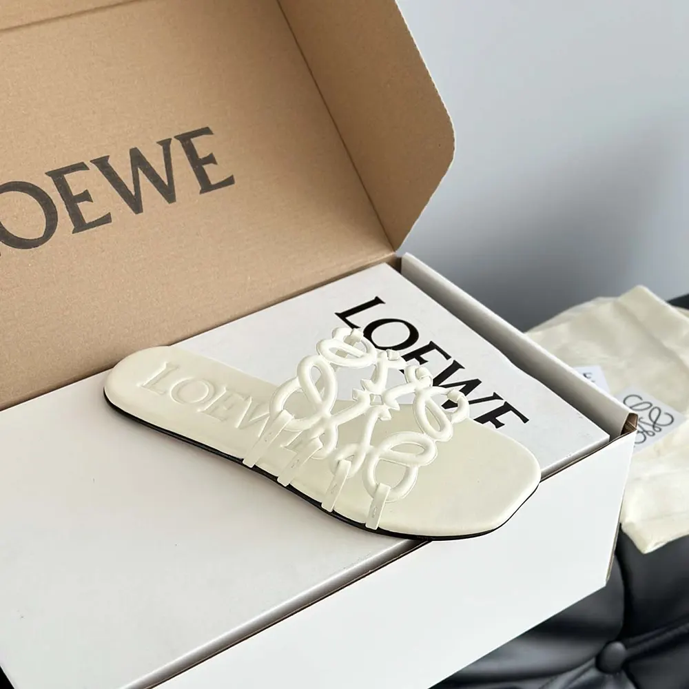 Loewe Women Petal Anagram Slide in Soft Calfskin-White - image 8