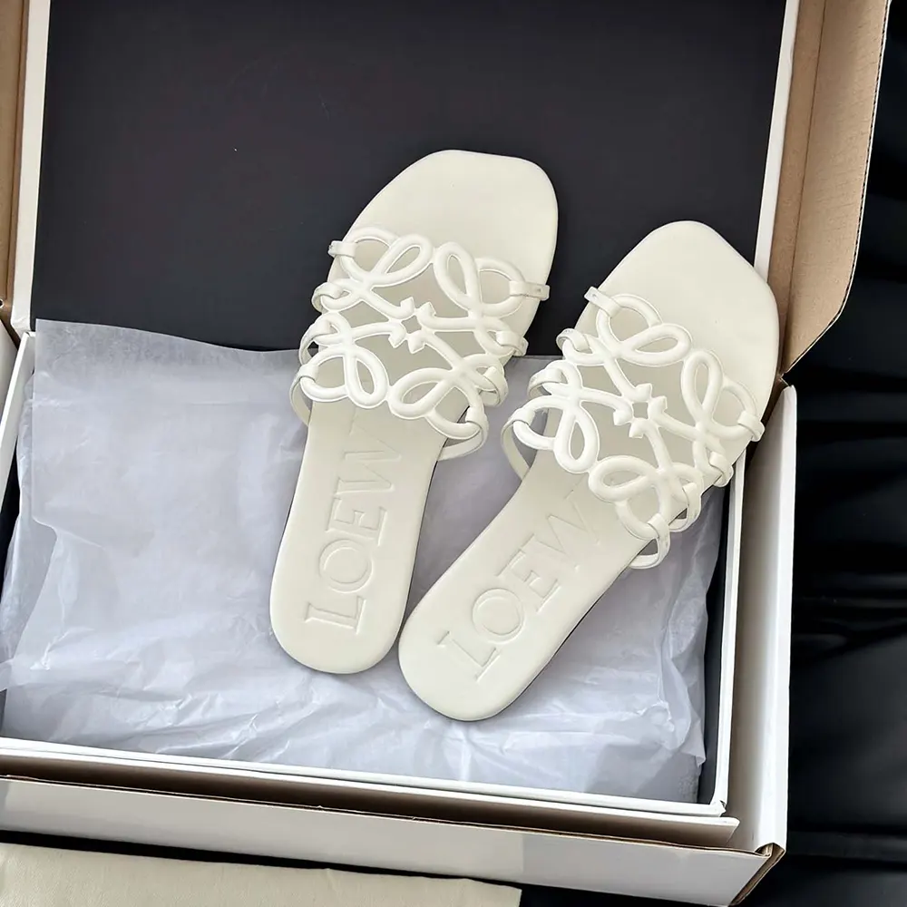 Loewe Women Petal Anagram Slide in Soft Calfskin-White - image 7