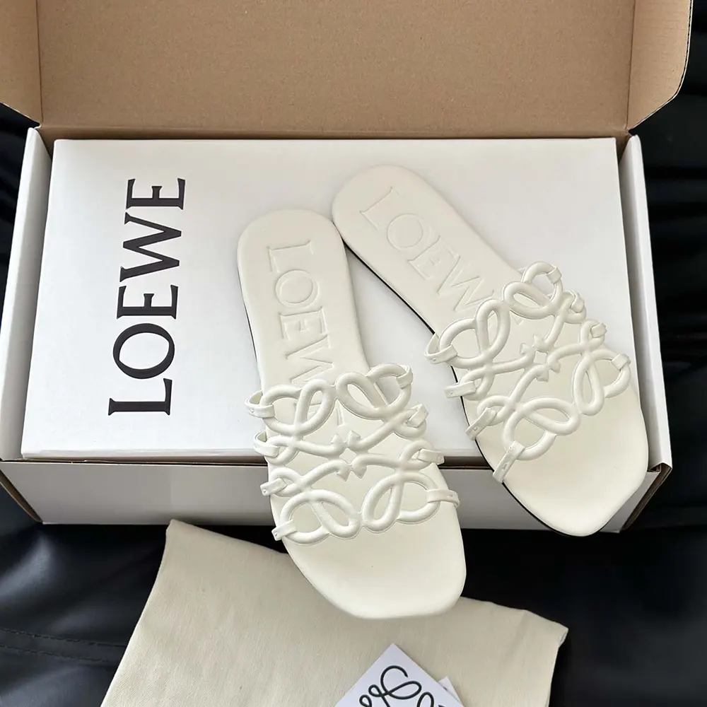 Loewe Women Petal Anagram Slide in Soft Calfskin-White - image 6