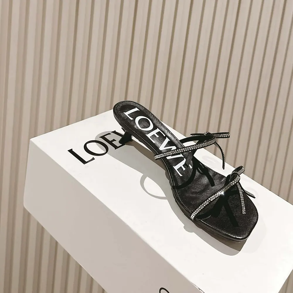 Loewe Women Petal Sandal in Suede and Rhinestones-Black - image 7