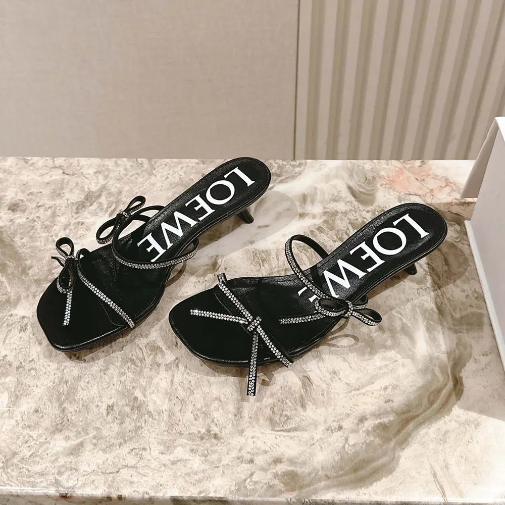 Loewe Women Petal Sandal in Suede and Rhinestones-Black - image 4