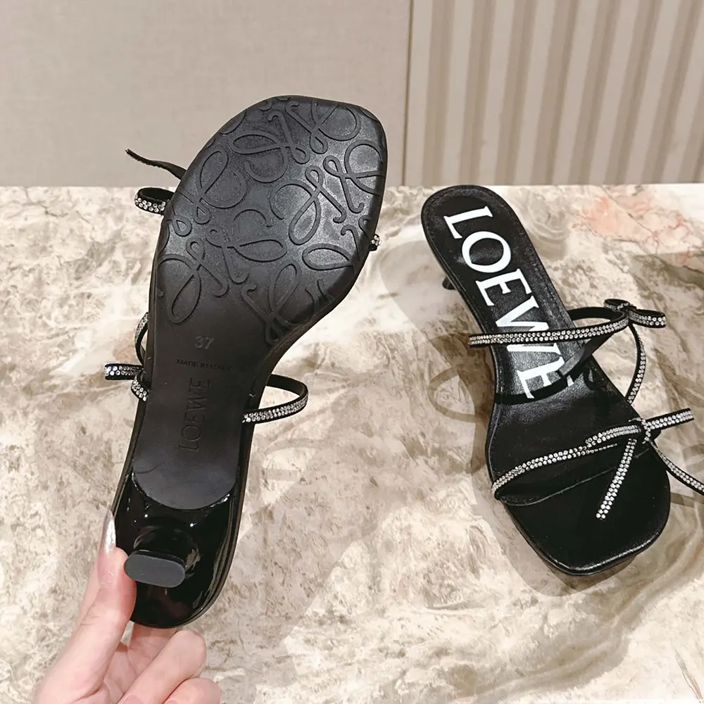 Loewe Women Petal Sandal in Suede and Rhinestones-Black - image 10