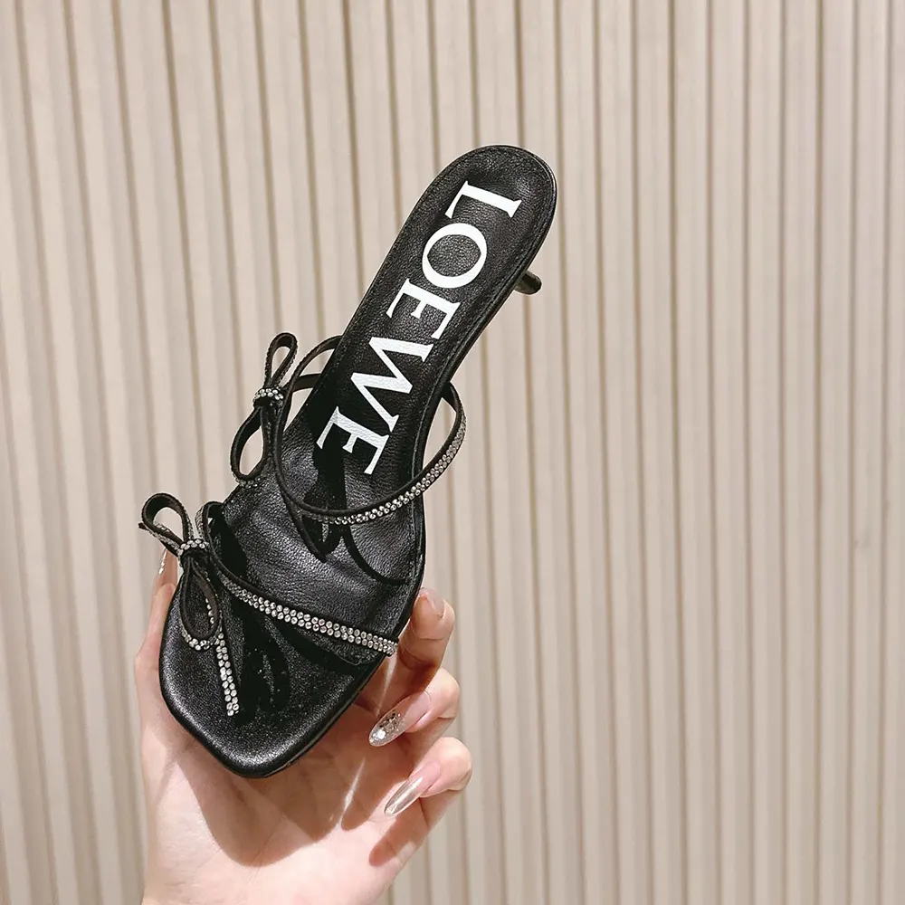 Loewe Women Petal Sandal in Suede and Rhinestones-Black - image 6