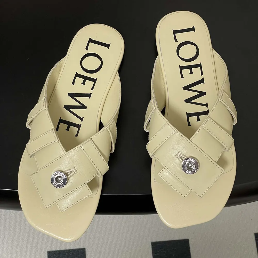 Loewe Women Toy Panta Toe Post Sandal in Lambskin-Beige - image 4