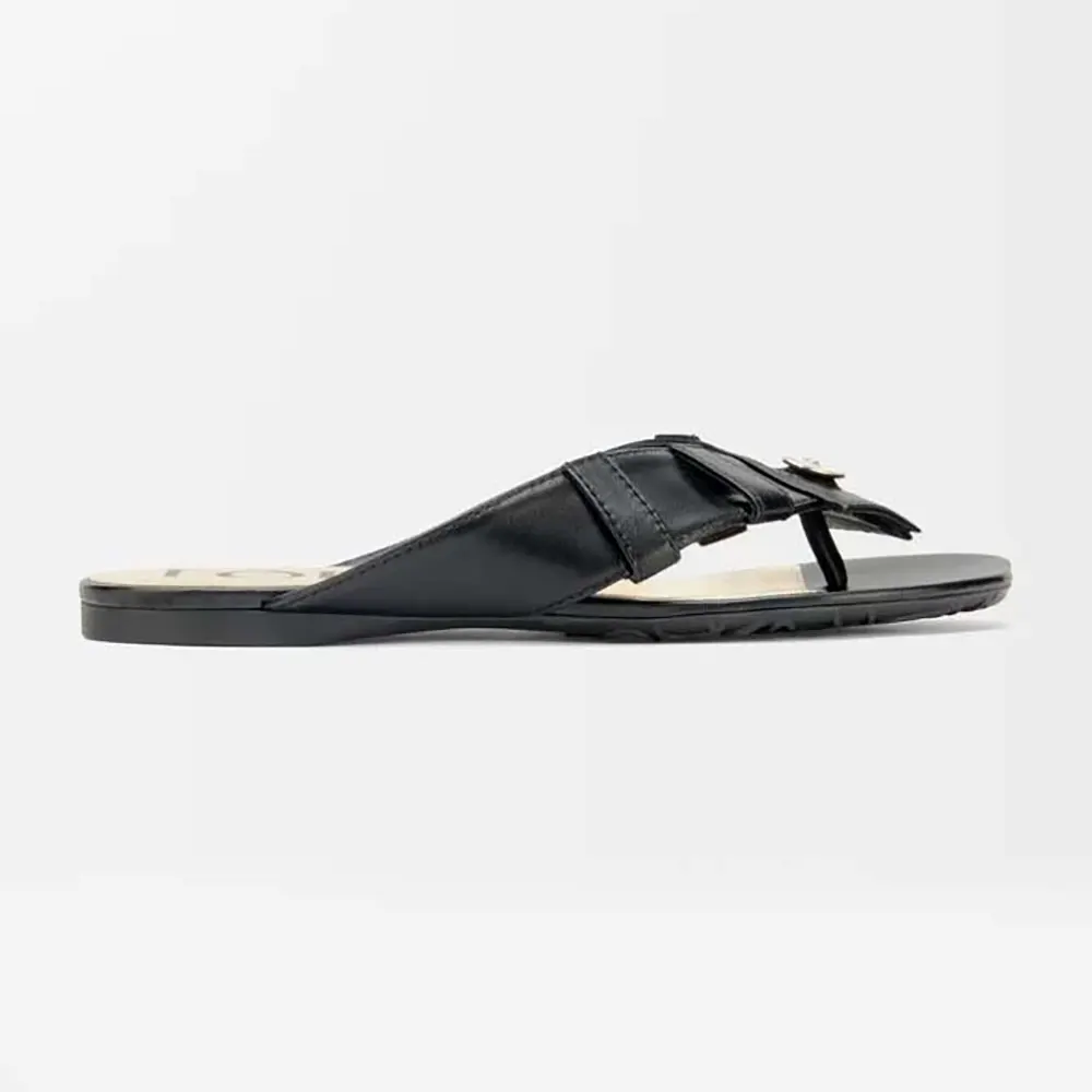 Side profile of Loewe Women Toy Panta Toe Post Sandal in Lambskin-Black