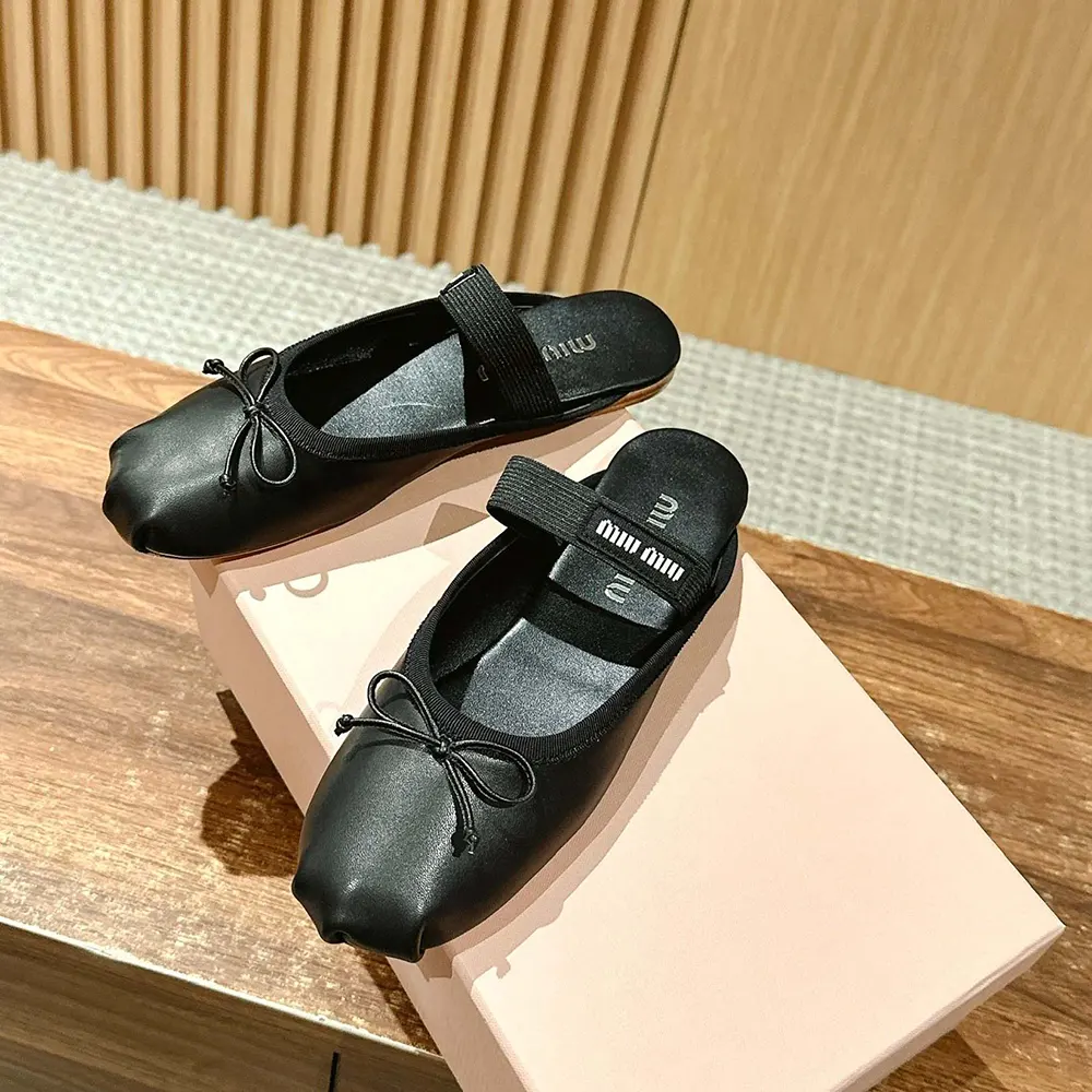 Miu Miu Women Leather Ballerina Mules-Black - image 4