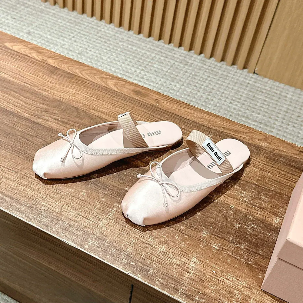 Miu Miu Women Satin Ballerina Mules-Pink - image 4