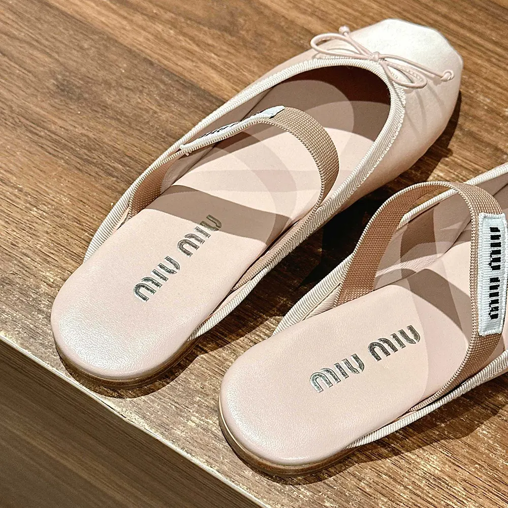 Miu Miu Women Satin Ballerina Mules-Pink - image 9