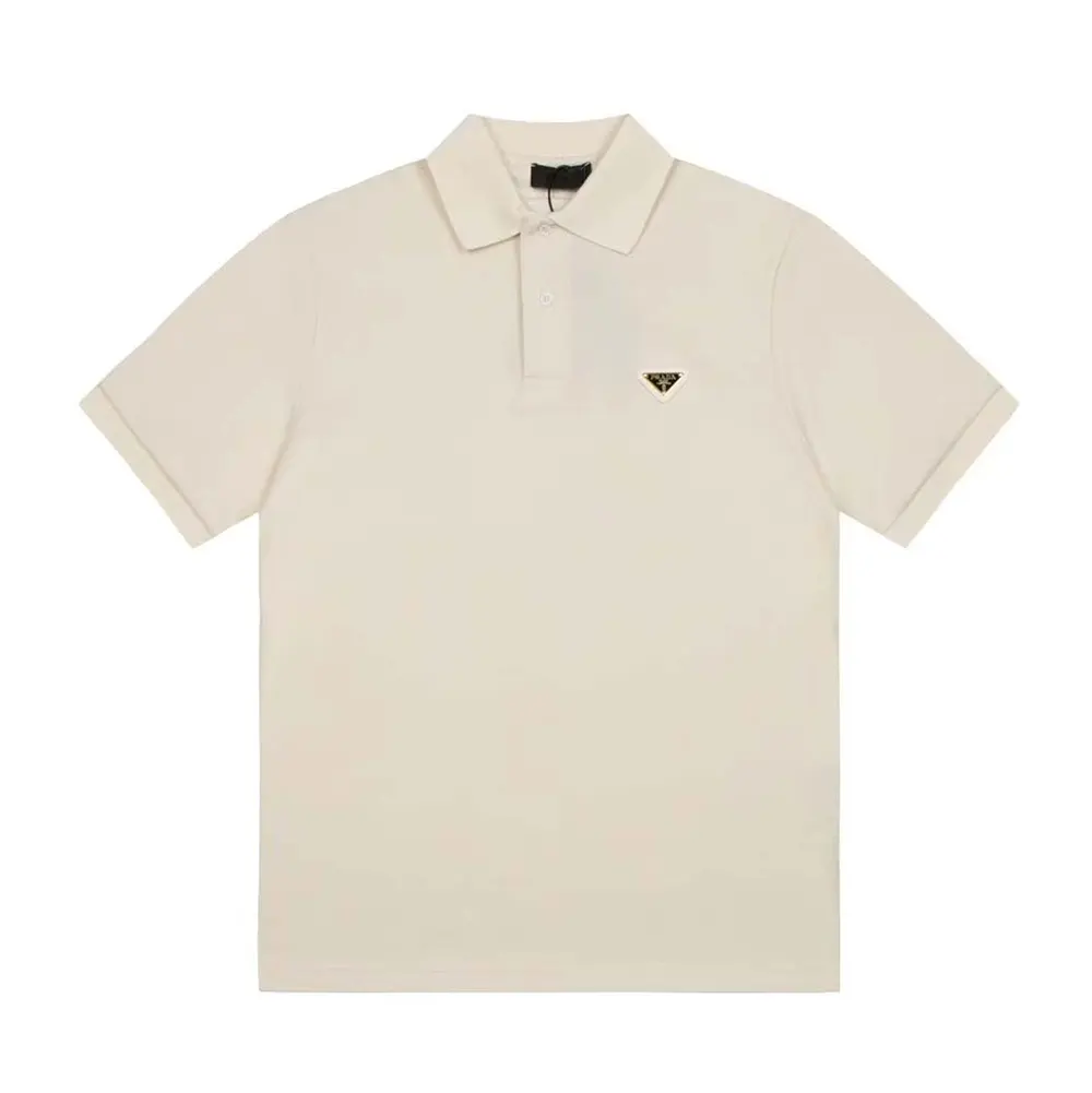 Front view of Prada Men Fleece Polo Natural Shirt in beige