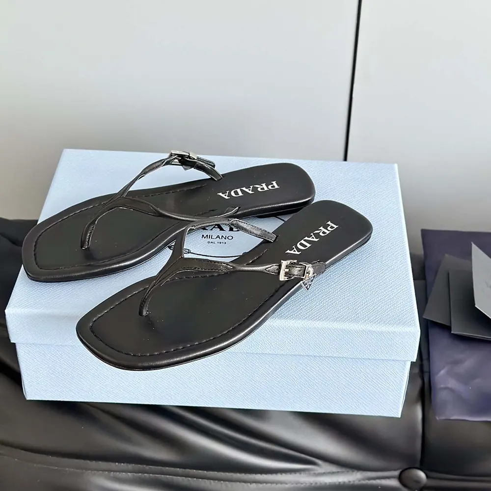 Prada Women Leather Thong Sandals-Black - image 8