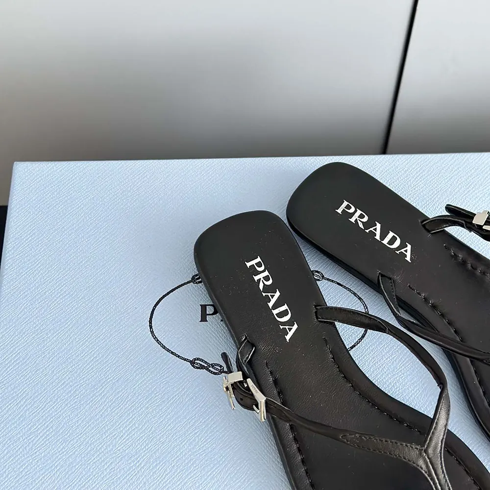 Prada Women Leather Thong Sandals-Black - image 10