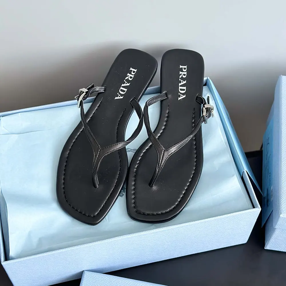 Prada Women Leather Thong Sandals-Black - image 7