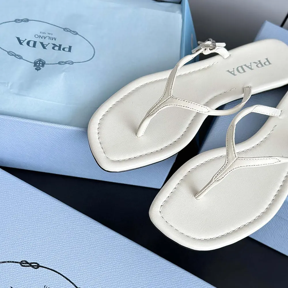 Prada Women Leather Thong Sandals-White - image 7