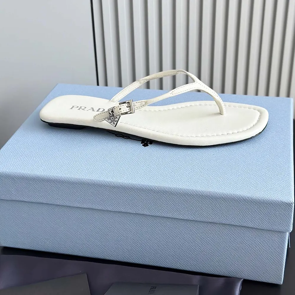 Prada Women Leather Thong Sandals-White - image 8