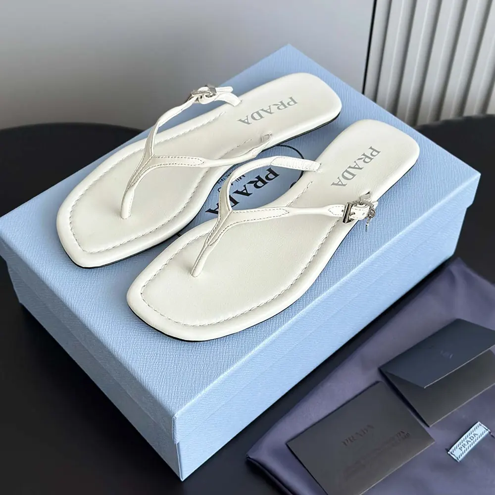 Prada Women Leather Thong Sandals-White - image 6