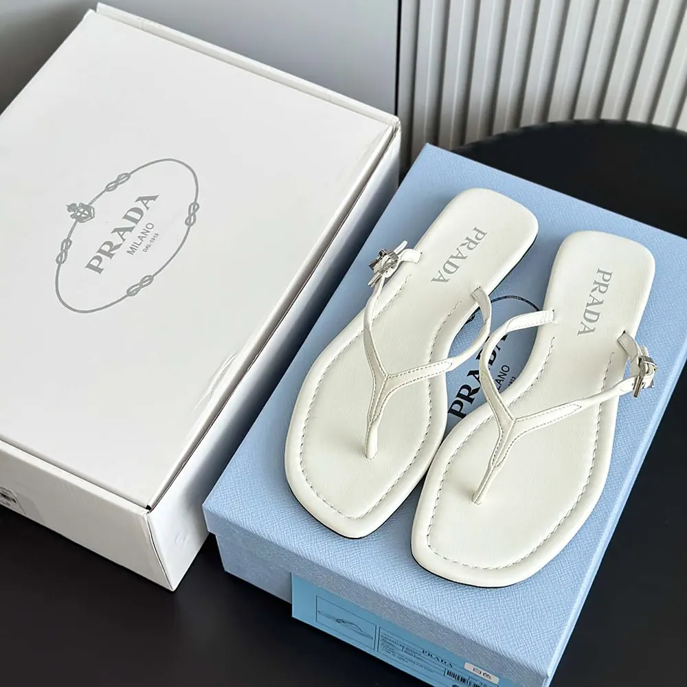Prada Women Leather Thong Sandals-White - image 5