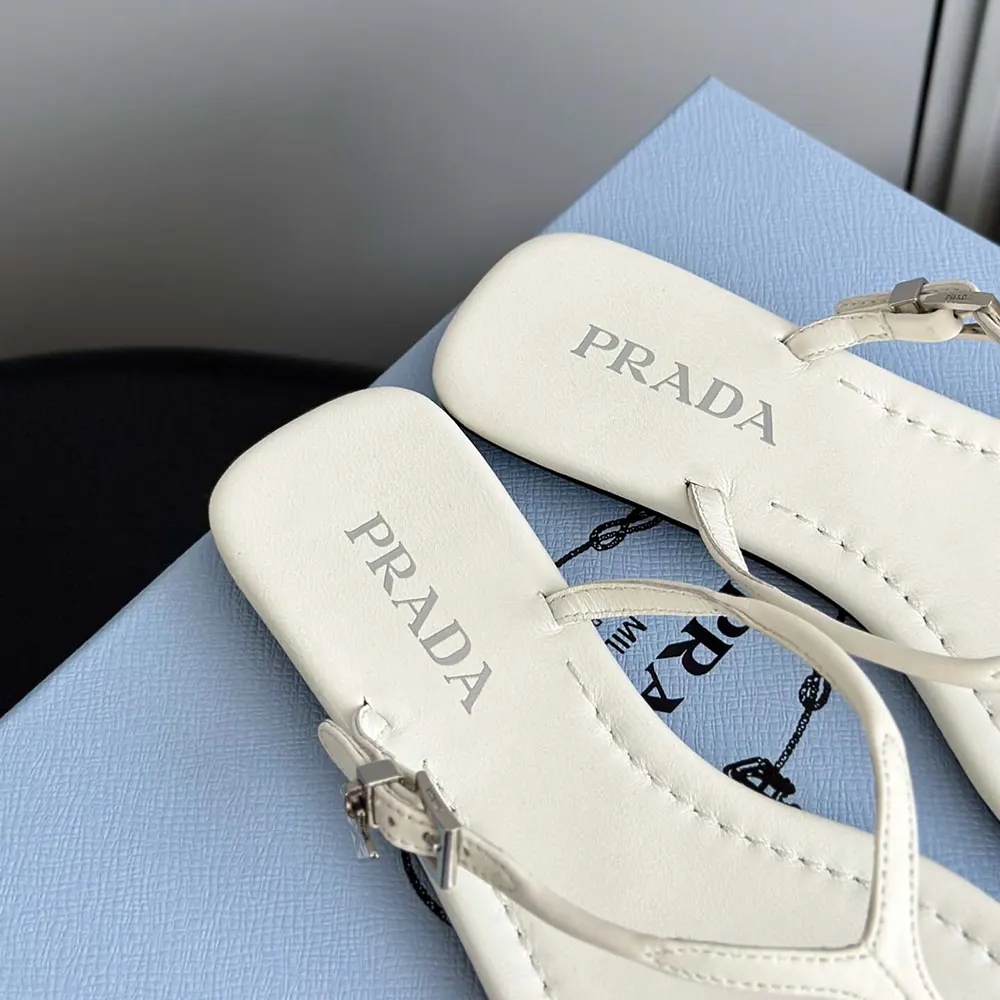 Prada Women Leather Thong Sandals-White - image 10