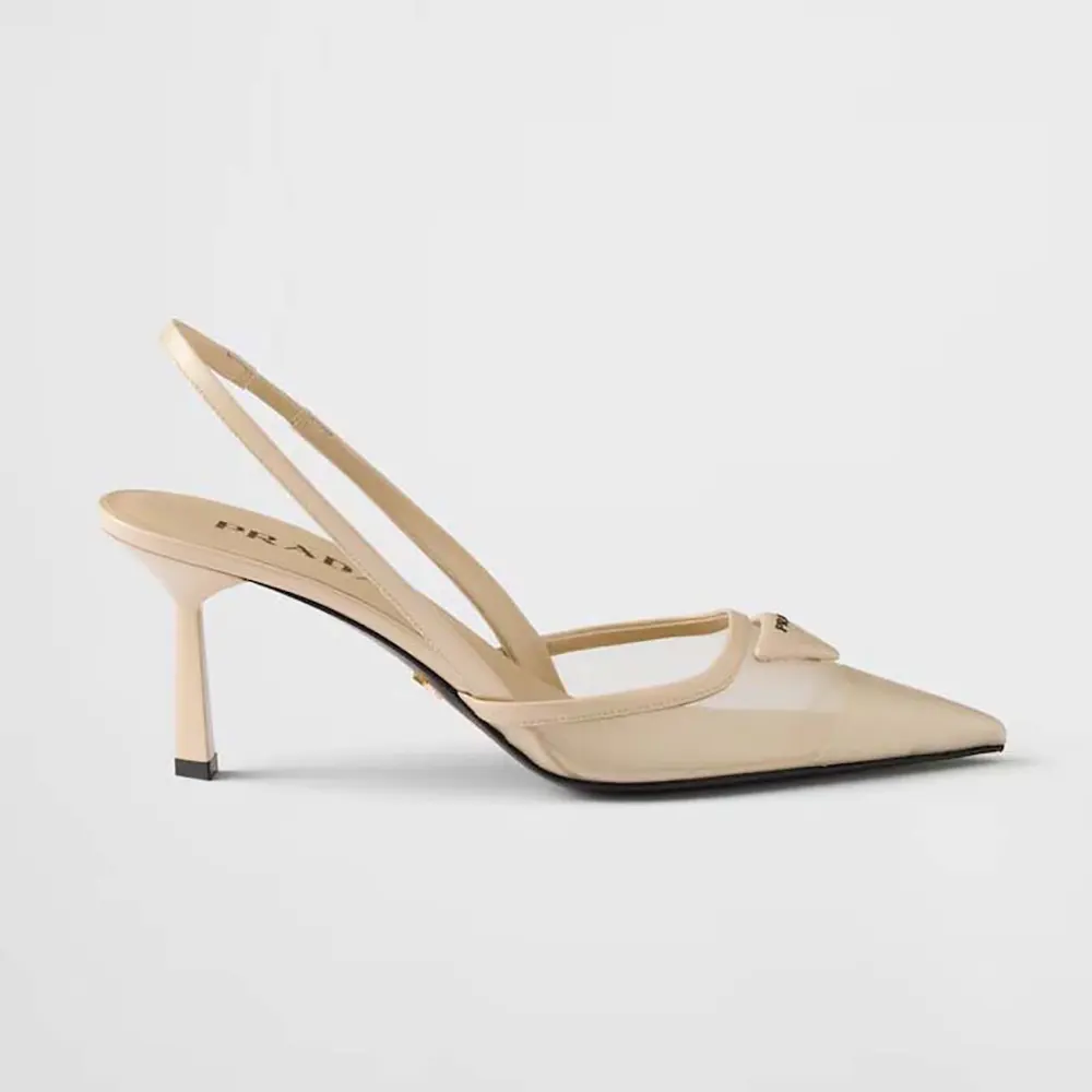 Prada Women Mesh Fabric Slingback Pumps-Beige