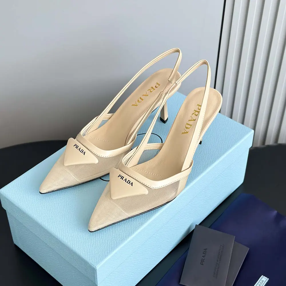 Prada Women Mesh Fabric Slingback Pumps-Beige - image 7