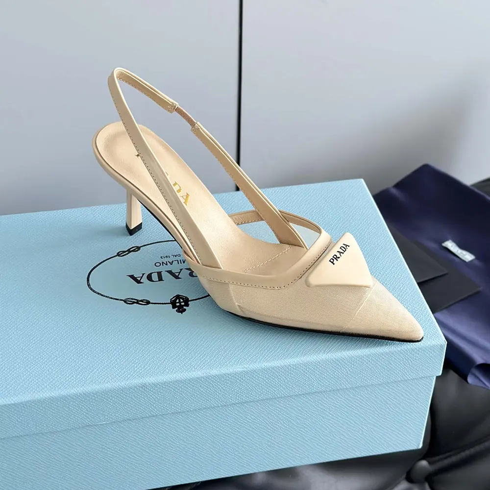 Prada Women Mesh Fabric Slingback Pumps-Beige - image 10